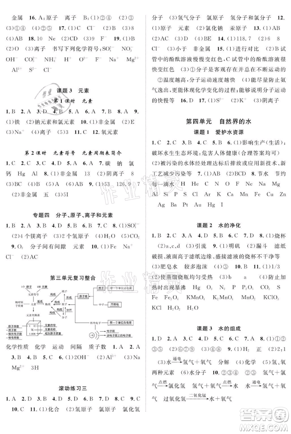 長江少年兒童出版社2021優(yōu)質(zhì)課堂導學案九年級上冊化學人教版B課后作業(yè)參考答案