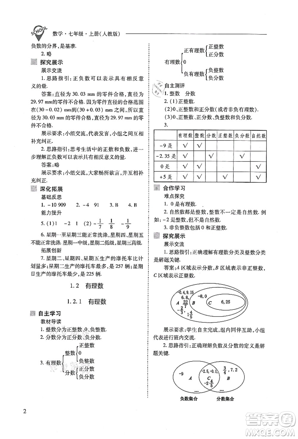 山西教育出版社2021新課程問(wèn)題解決導(dǎo)學(xué)方案七年級(jí)數(shù)學(xué)上冊(cè)人教版答案