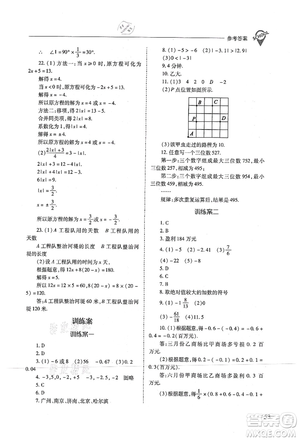 山西教育出版社2021新課程問(wèn)題解決導(dǎo)學(xué)方案七年級(jí)數(shù)學(xué)上冊(cè)人教版答案