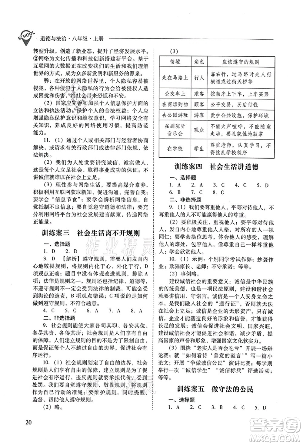 山西教育出版社2021新課程問題解決導(dǎo)學(xué)方案八年級道德與法治上冊人教版答案