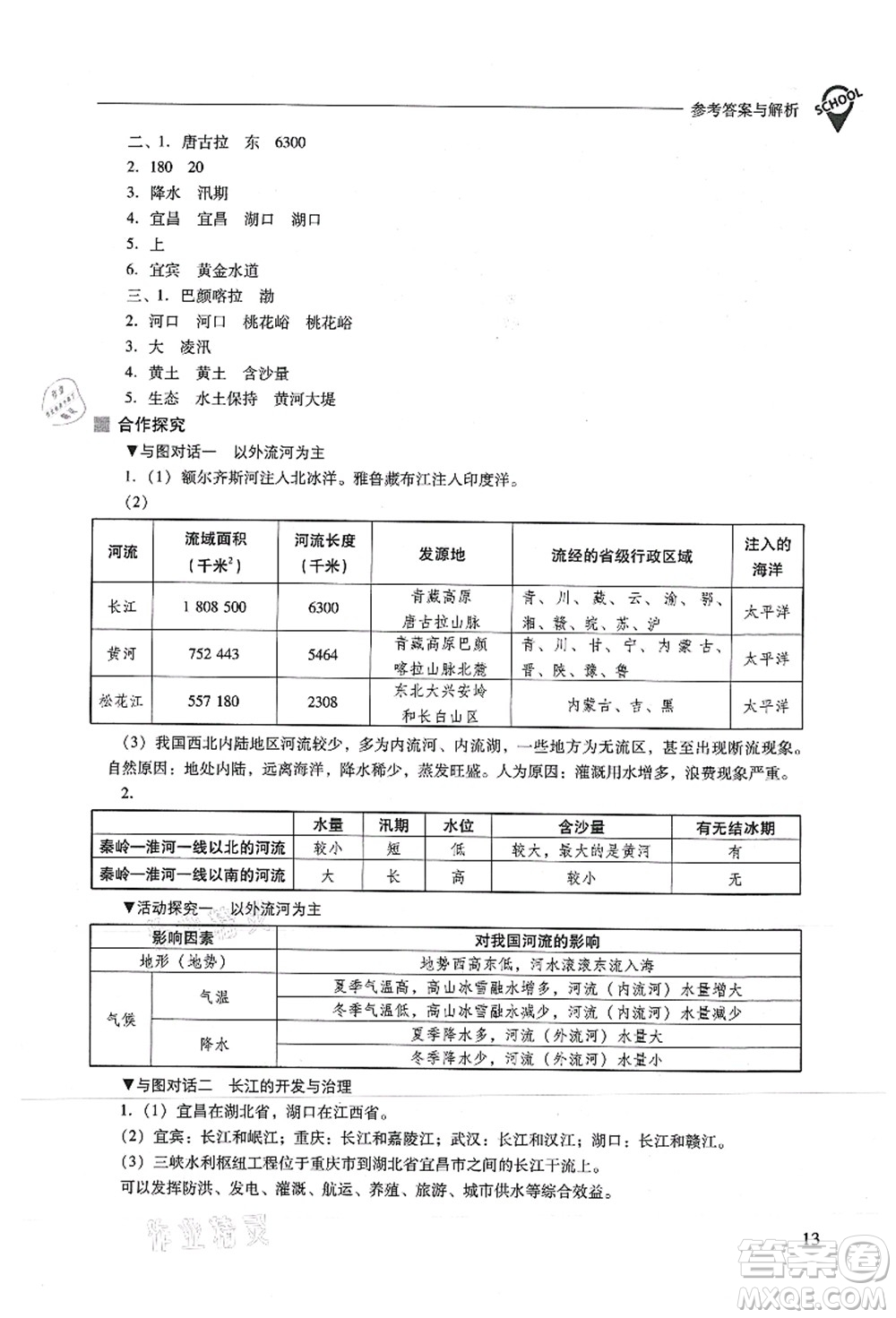 山西教育出版社2021新課程問題解決導(dǎo)學(xué)方案八年級(jí)地理上冊(cè)人教版答案