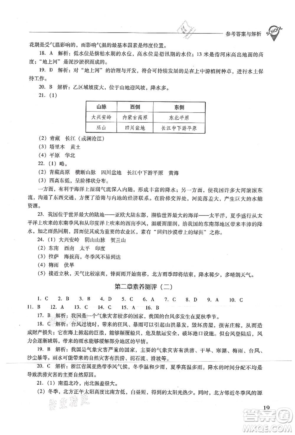 山西教育出版社2021新課程問題解決導(dǎo)學(xué)方案八年級(jí)地理上冊(cè)人教版答案