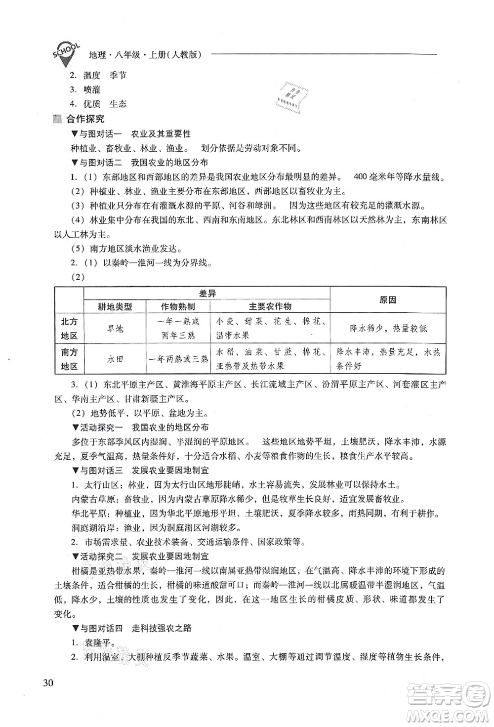 山西教育出版社2021新課程問題解決導(dǎo)學(xué)方案八年級(jí)地理上冊(cè)人教版答案