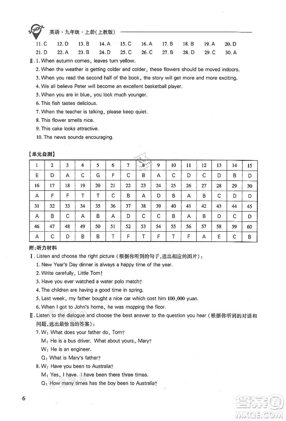 山西教育出版社2021新課程問題解決導(dǎo)學(xué)方案九年級(jí)英語(yǔ)上冊(cè)上教版答案
