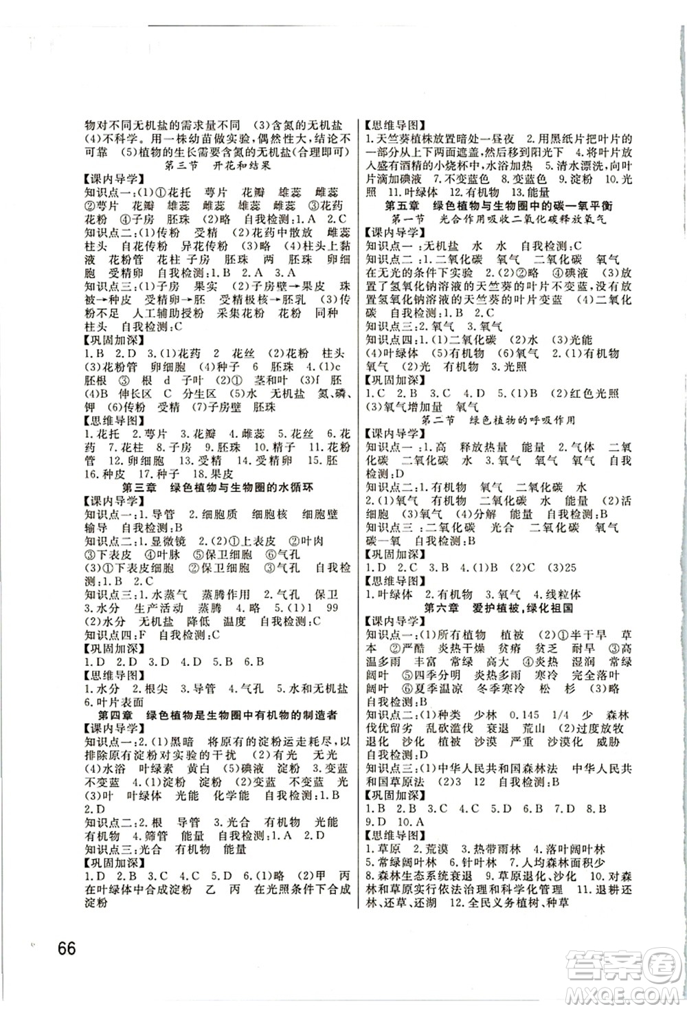 武漢出版社2021智慧學(xué)習(xí)天天向上課堂作業(yè)七年級生物上冊人教版答案