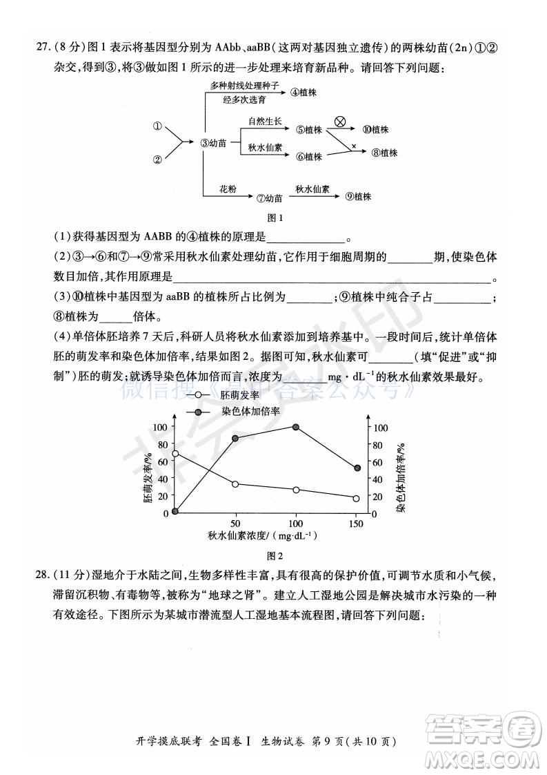 百師聯盟2022屆高三開學摸底聯考全國卷生物試卷及答案