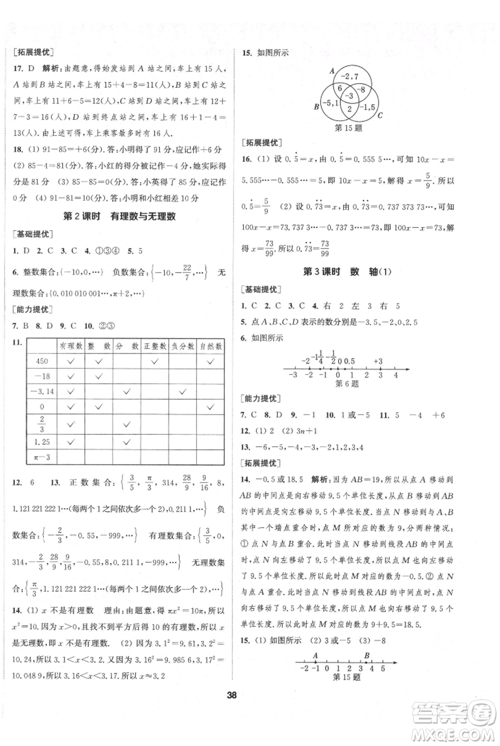 南京大學(xué)出版社2021提優(yōu)訓(xùn)練課課練七年級上冊數(shù)學(xué)江蘇版徐州專版參考答案