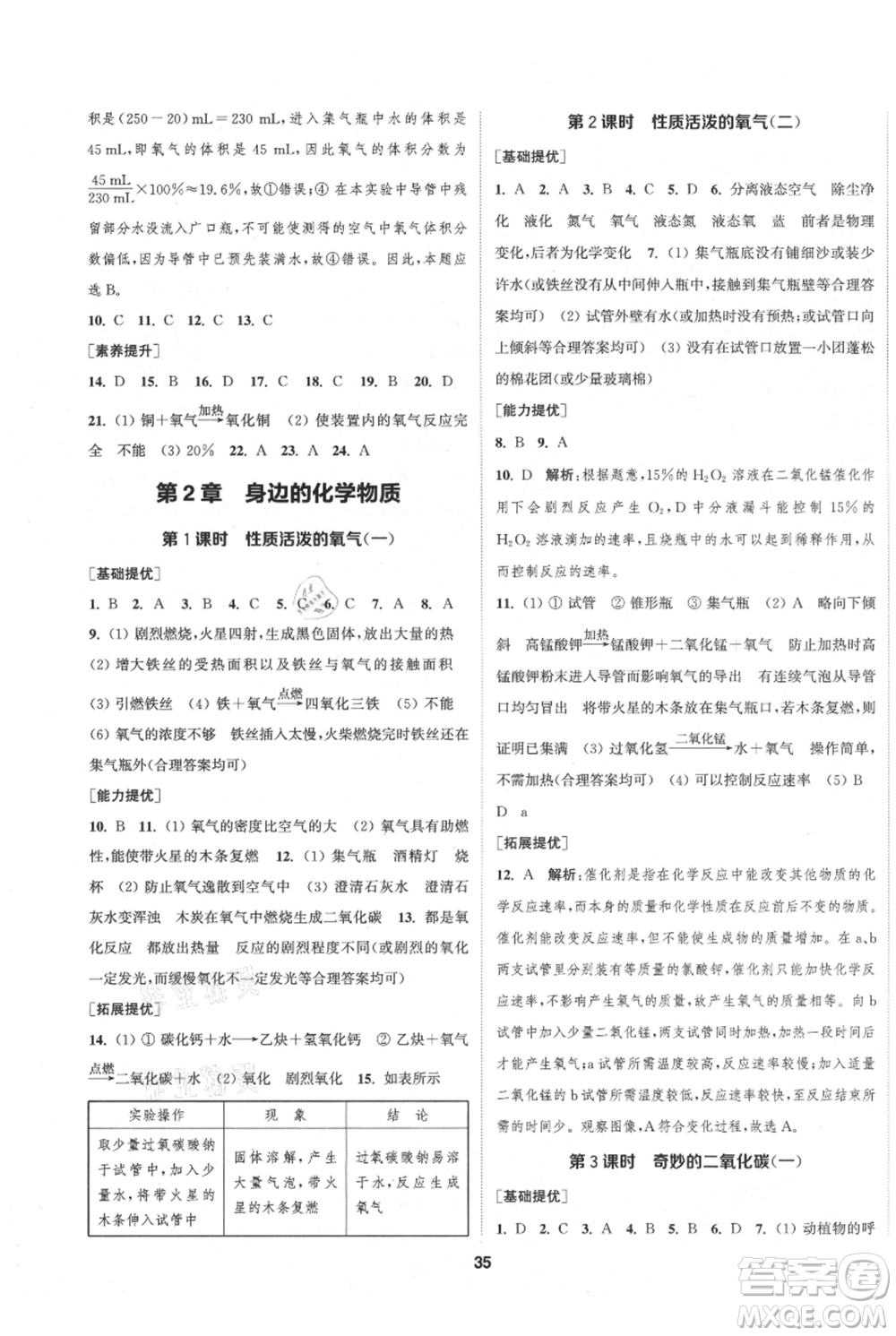 南京大學(xué)出版社2021提優(yōu)訓(xùn)練課課練九年級上冊化學(xué)國標(biāo)上海版徐州專版參考答案