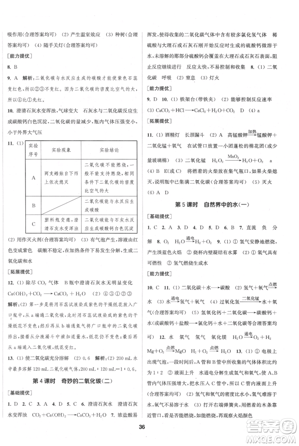 南京大學(xué)出版社2021提優(yōu)訓(xùn)練課課練九年級上冊化學(xué)國標(biāo)上海版徐州專版參考答案