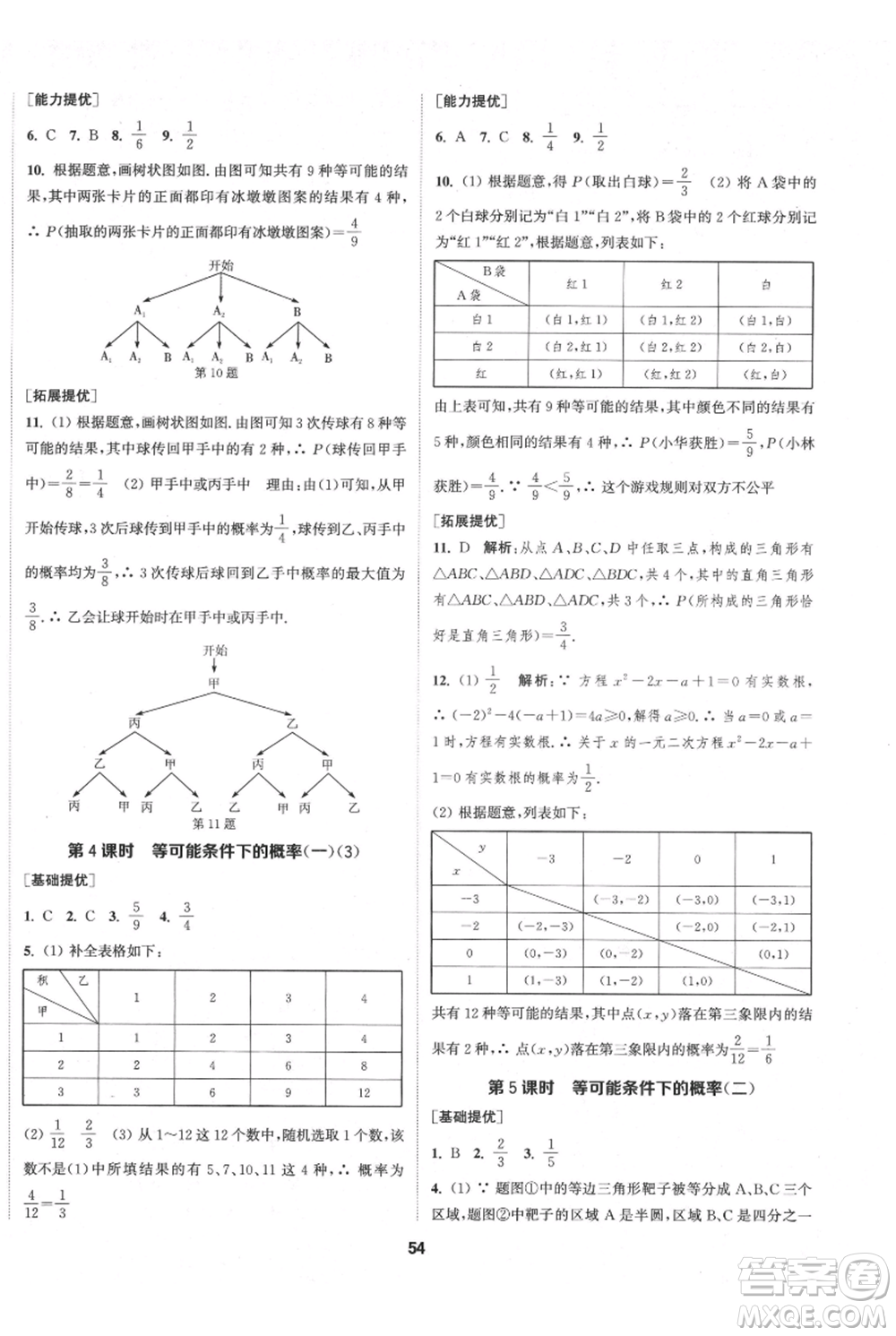 南京大學出版社2021提優(yōu)訓練課課練九年級上冊數(shù)學江蘇版徐州專版參考答案