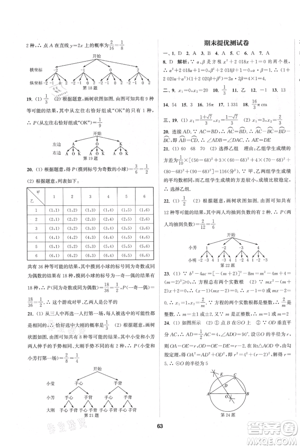 南京大學出版社2021提優(yōu)訓練課課練九年級上冊數(shù)學江蘇版徐州專版參考答案