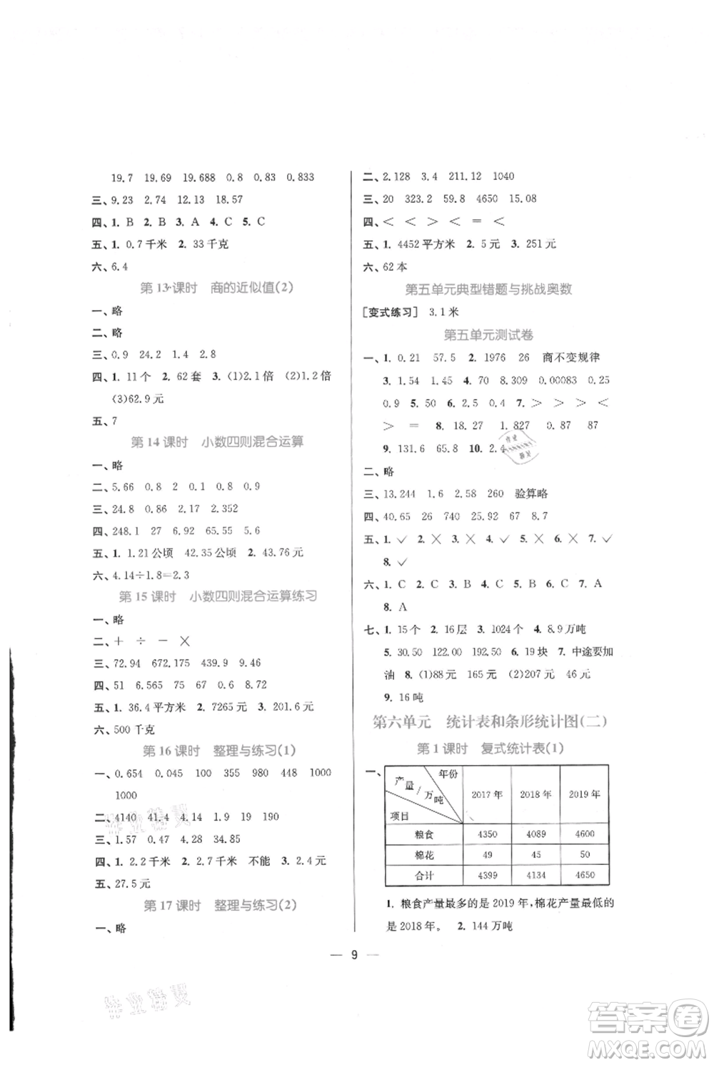 江蘇鳳凰美術出版社2021課時金練五年級上冊數(shù)學江蘇版參考答案