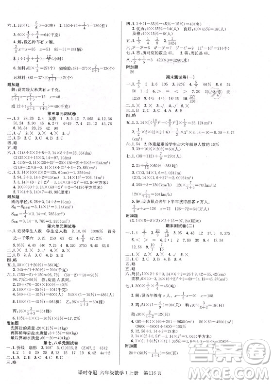 新世紀(jì)出版社2021課時(shí)奪冠數(shù)學(xué)六年級上冊R人教版答案