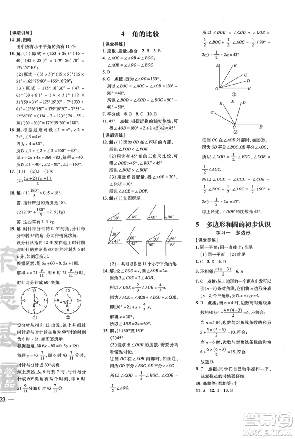 安徽教育出版社2021點(diǎn)撥訓(xùn)練課時(shí)作業(yè)本七年級上冊數(shù)學(xué)北師大版參考答案