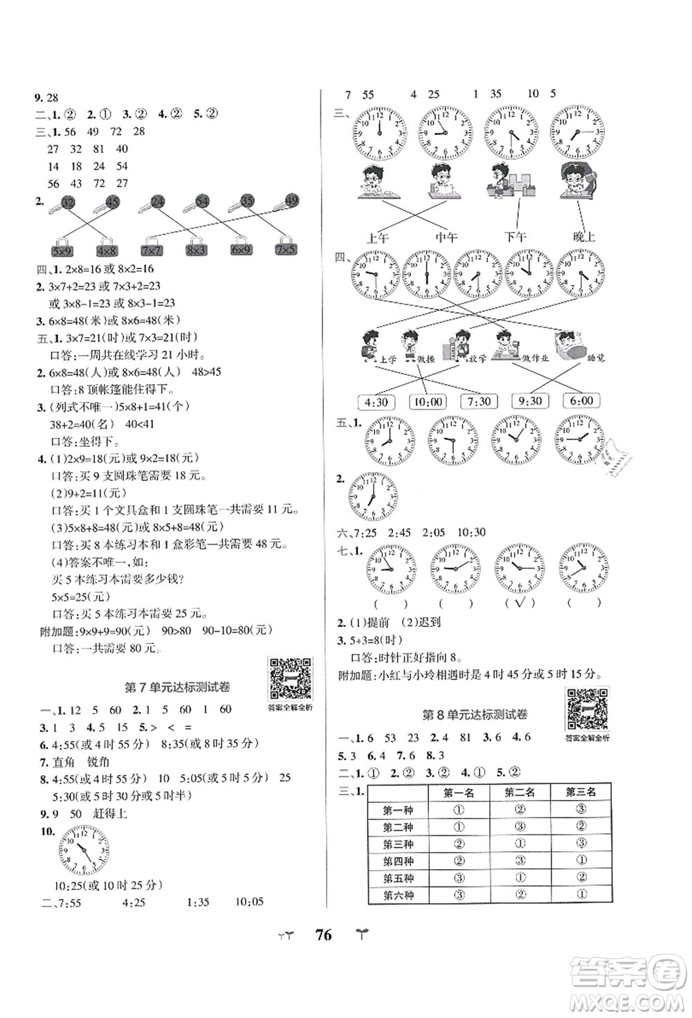 陜西師范大學(xué)出版總社有限公司2021小學(xué)學(xué)霸沖A卷二年級(jí)數(shù)學(xué)上冊RJ人教版答案