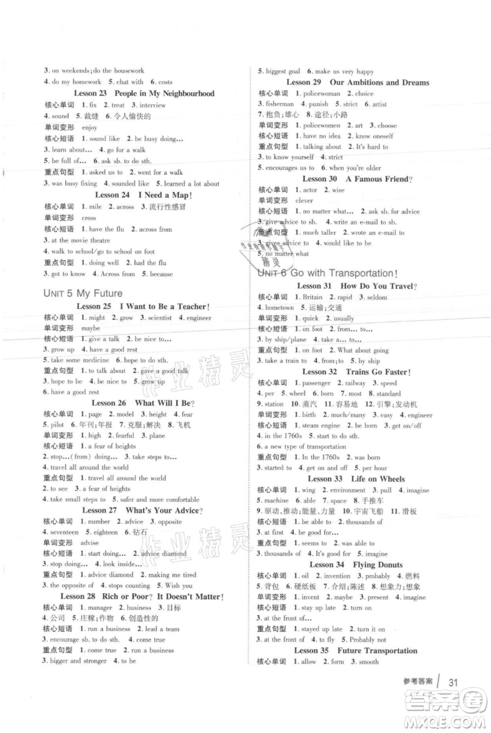 吉林教育出版社2021點撥訓(xùn)練課時作業(yè)本八年級上冊英語冀教版參考答案