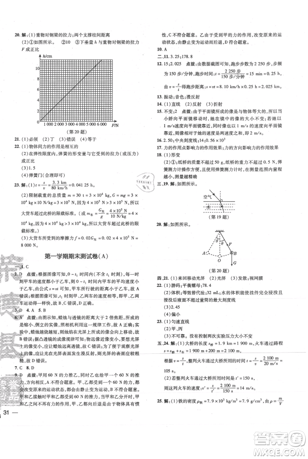 吉林教育出版社2021點(diǎn)撥訓(xùn)練課時(shí)作業(yè)本八年級上冊物理滬科版參考答案
