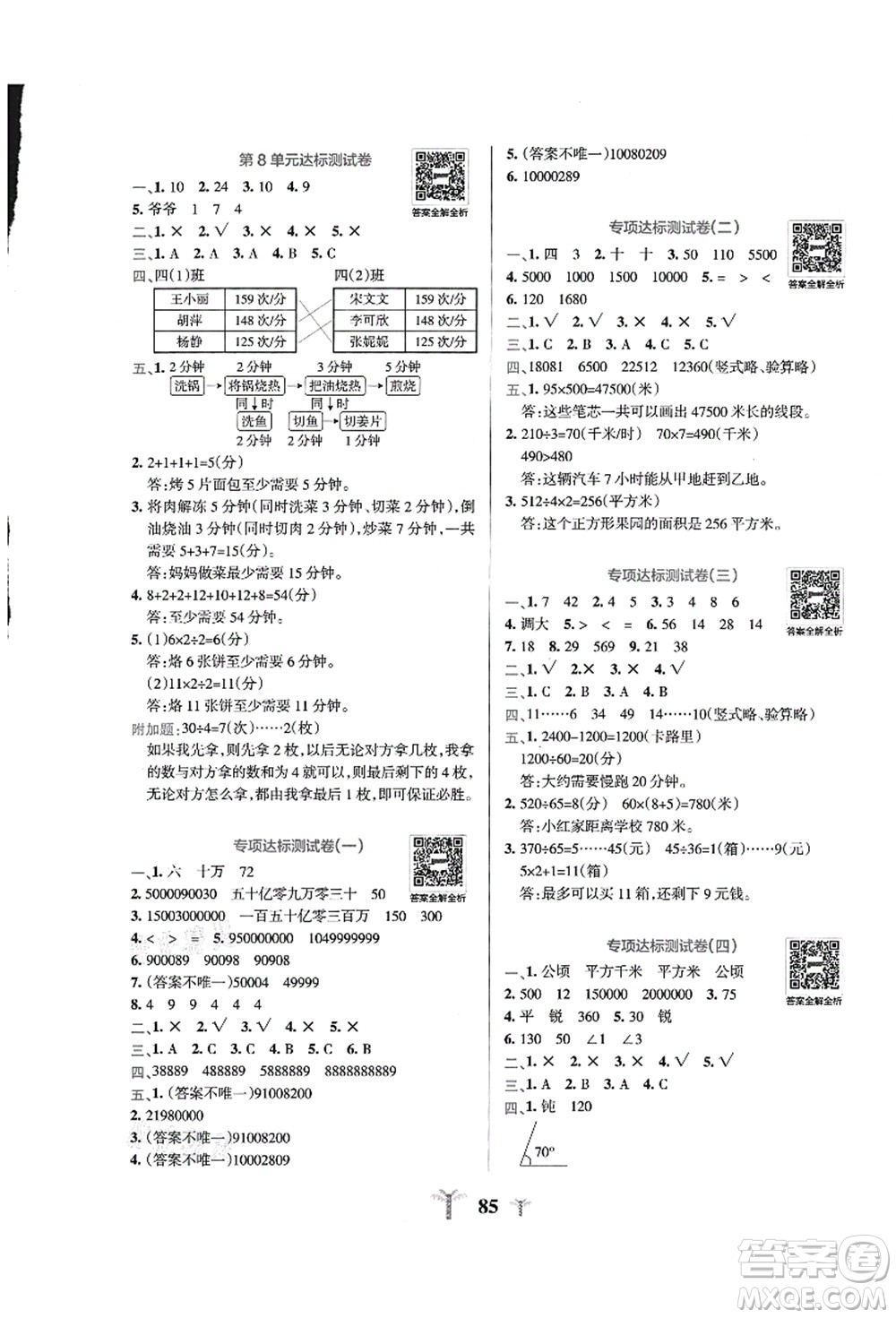 陜西師范大學(xué)出版總社有限公司2021小學(xué)學(xué)霸沖A卷四年級(jí)數(shù)學(xué)上冊(cè)RJ人教版答案