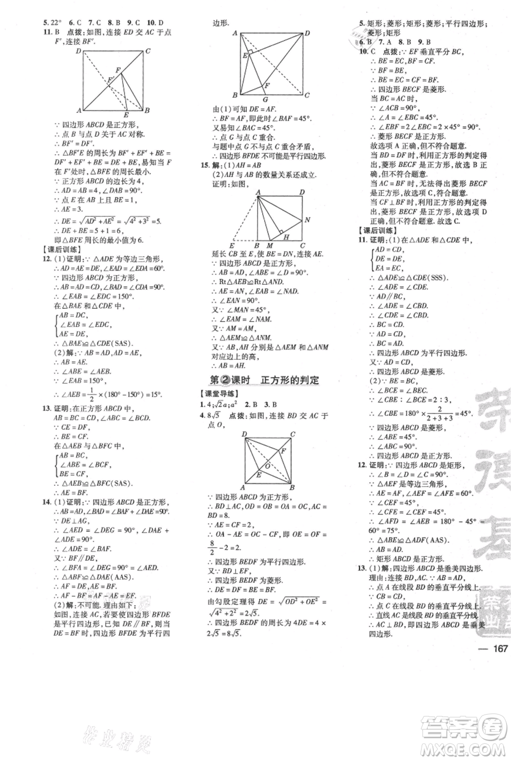 安徽教育出版社2021點(diǎn)撥訓(xùn)練課時作業(yè)本九年級上冊數(shù)學(xué)北師大版參考答案
