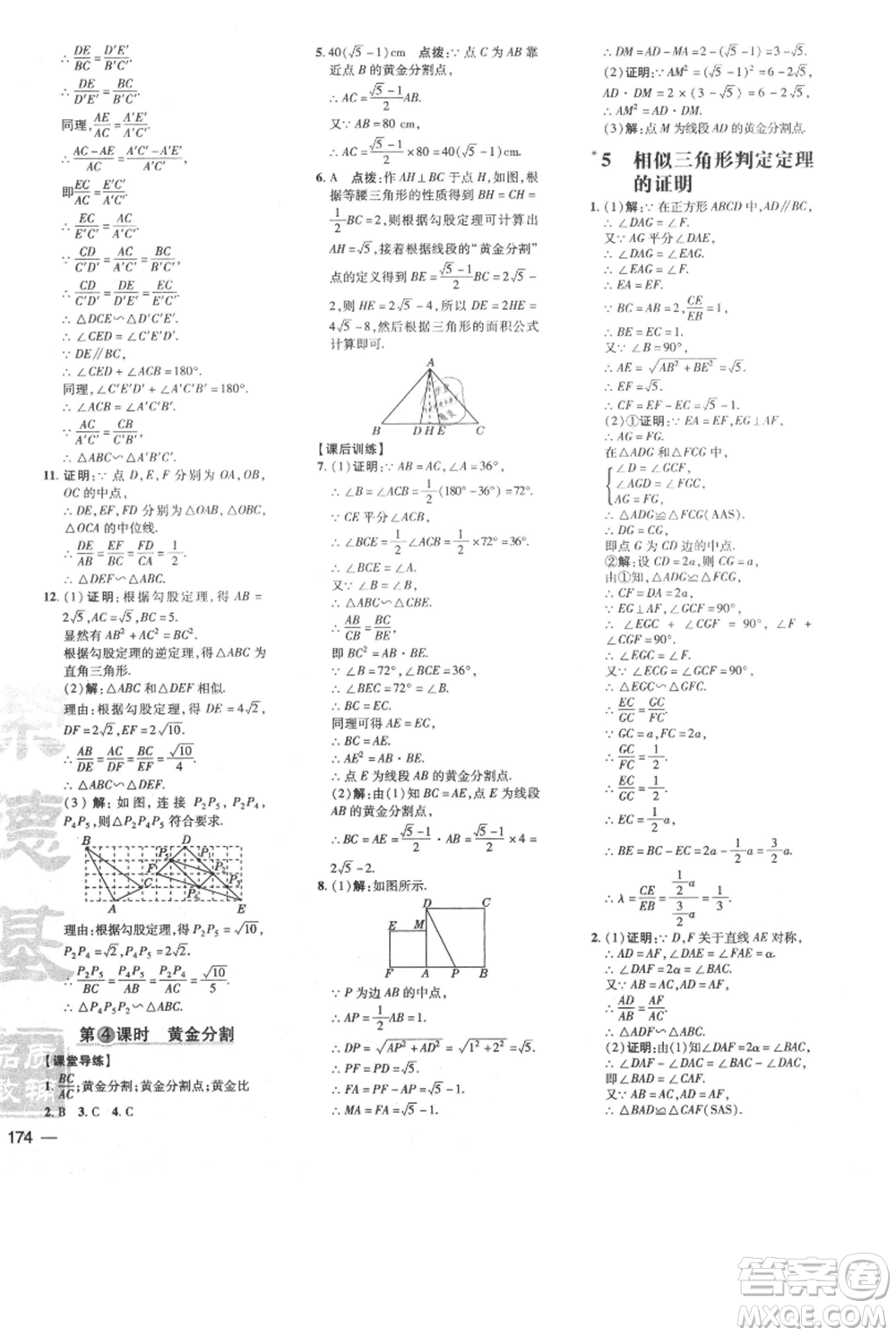 安徽教育出版社2021點(diǎn)撥訓(xùn)練課時作業(yè)本九年級上冊數(shù)學(xué)北師大版參考答案
