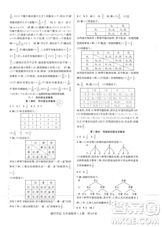 新世紀(jì)出版社2021課時(shí)奪冠數(shù)學(xué)九年級(jí)上冊(cè)R人教版答案