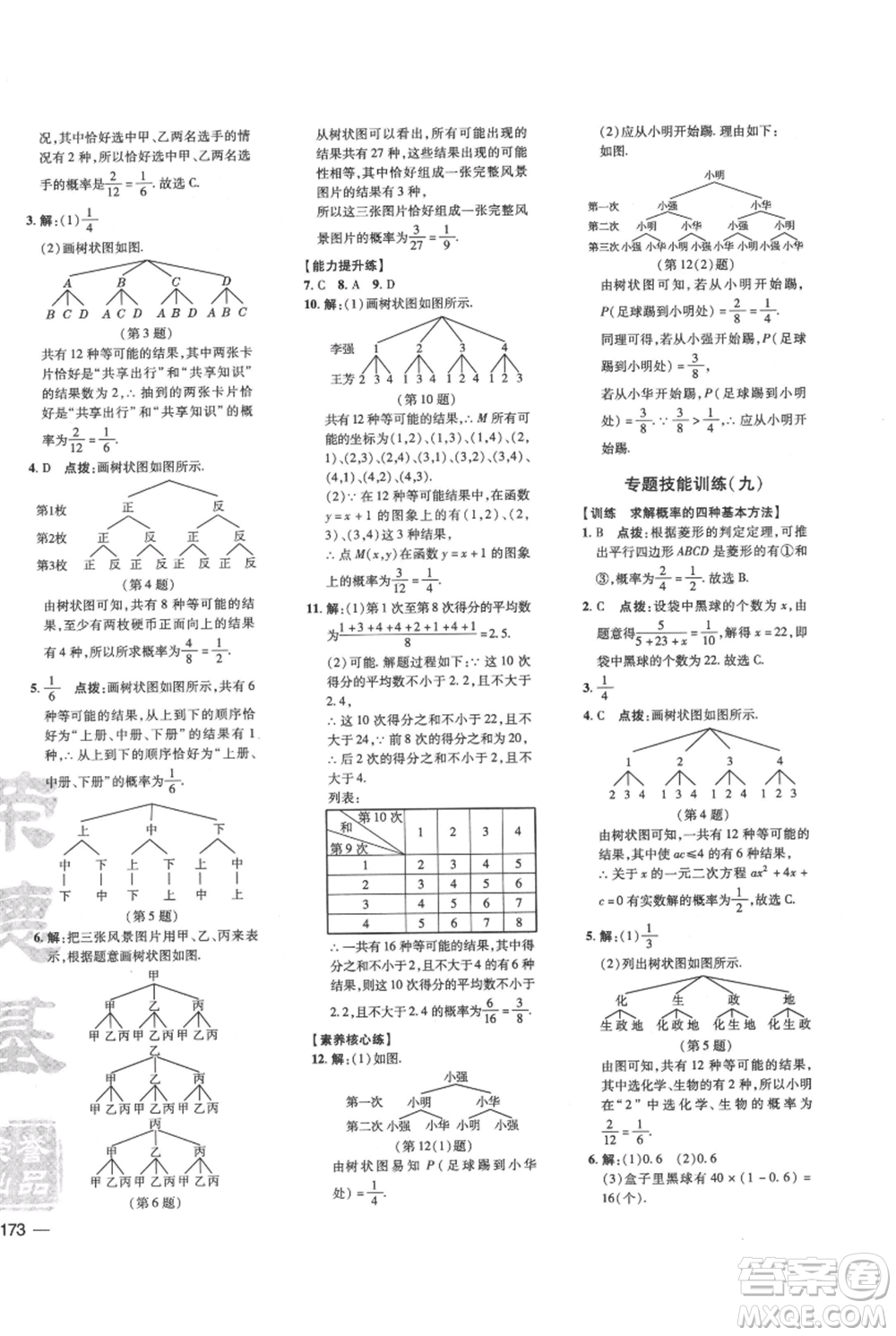 吉林教育出版社2021點(diǎn)撥訓(xùn)練課時(shí)作業(yè)本九年級上冊數(shù)學(xué)華師大版參考答案
