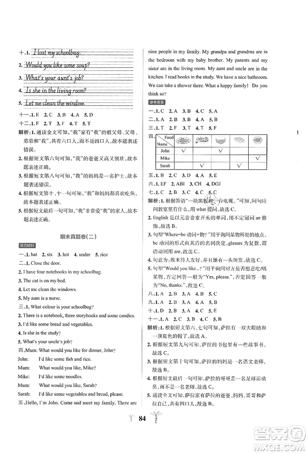 陜西師范大學(xué)出版總社有限公司2021小學(xué)學(xué)霸沖A卷四年級英語上冊RJ人教版答案