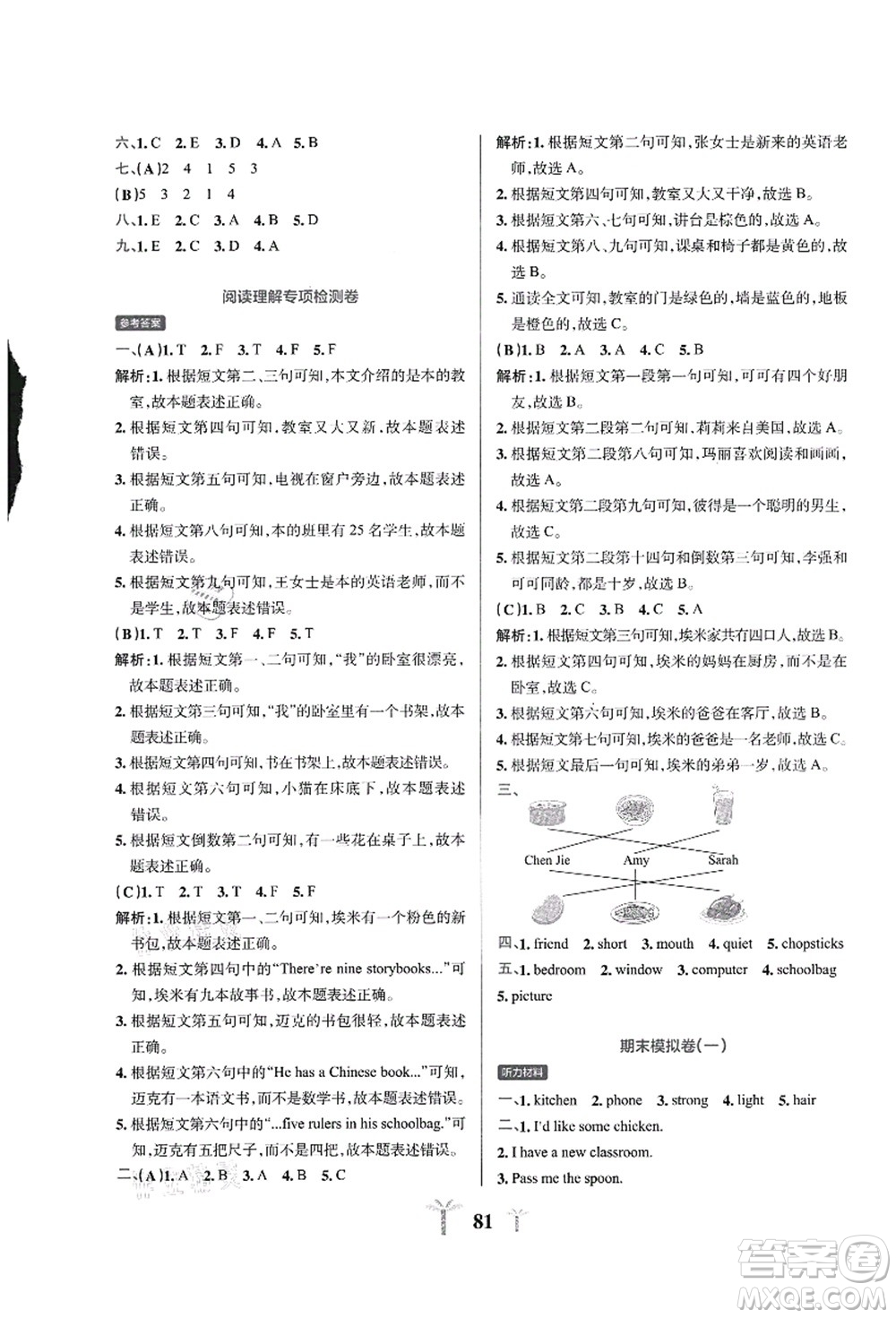陜西師范大學(xué)出版總社有限公司2021小學(xué)學(xué)霸沖A卷四年級英語上冊RJ人教版答案