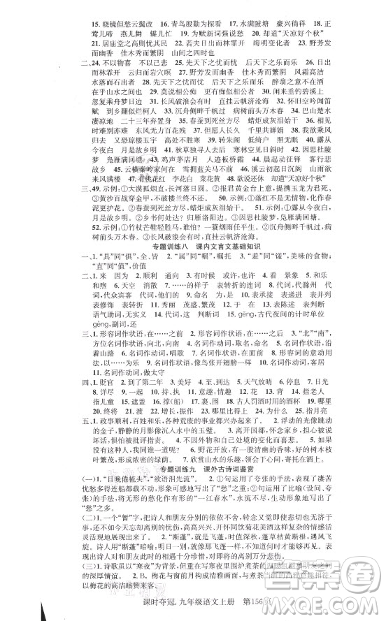 新世紀(jì)出版社2021課時奪冠語文九年級上冊R人教版答案