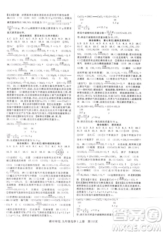 新世紀(jì)出版社2021課時(shí)奪冠化學(xué)九年級(jí)上冊(cè)R人教版答案