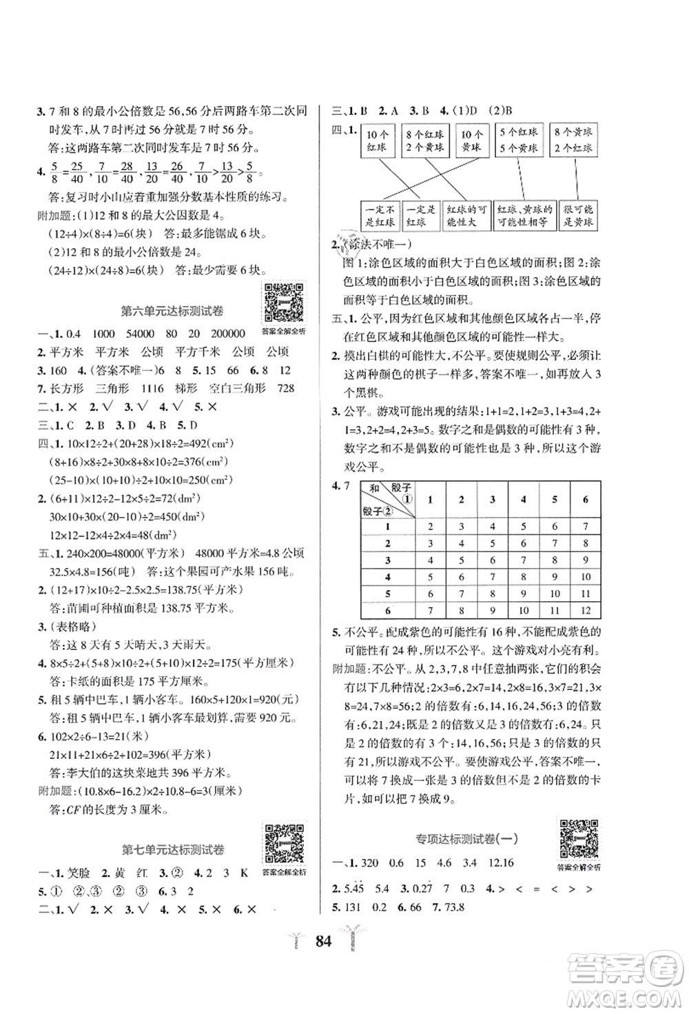 陜西師范大學(xué)出版總社有限公司2021小學(xué)學(xué)霸沖A卷五年級(jí)數(shù)學(xué)上冊(cè)BS北師版答案