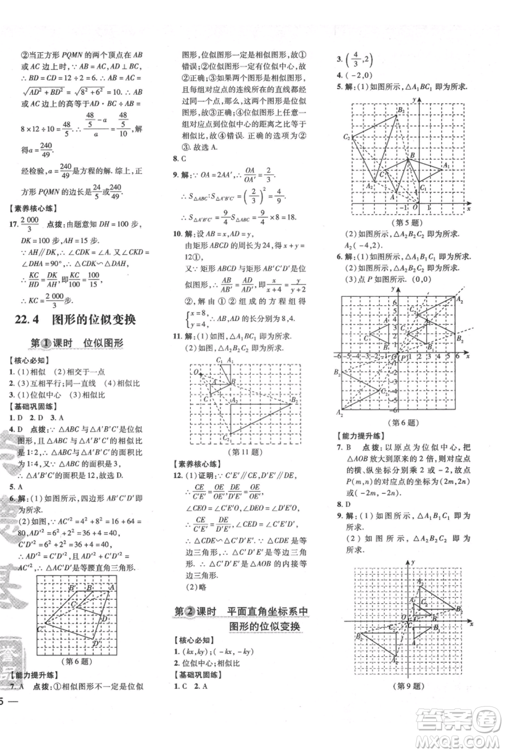 吉林教育出版社2021點撥訓(xùn)練課時作業(yè)本九年級上冊數(shù)學(xué)滬科版安徽專用參考答案