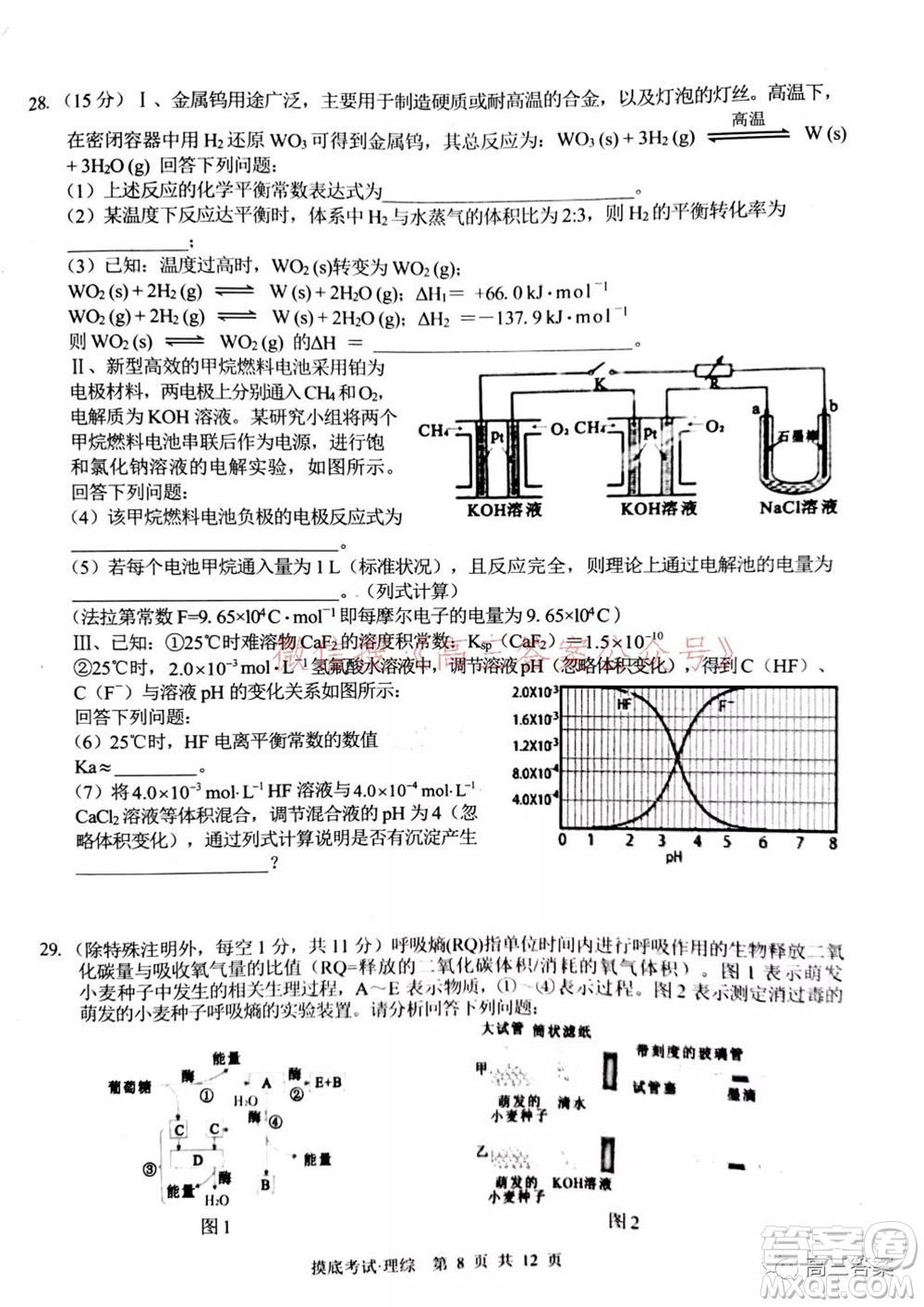 2022屆廣西普通高校摸底考試?yán)砜凭C合試題及答案