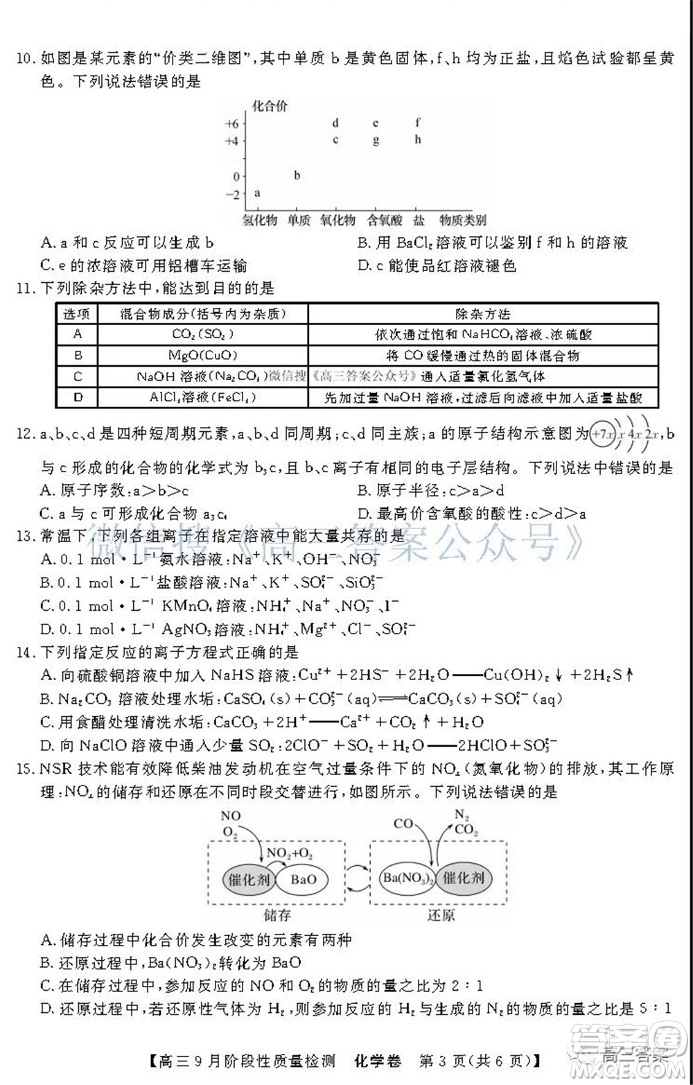 廣東省普通高中2022屆高三9月階段性質(zhì)量檢測(cè)化學(xué)試題及答案