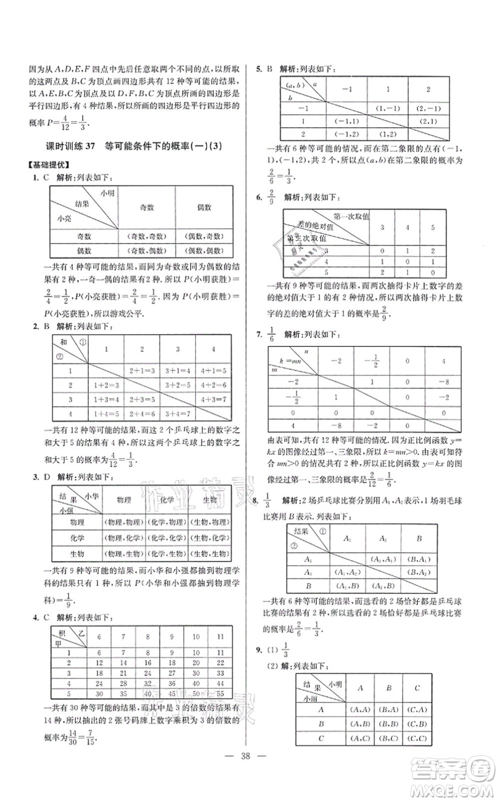 江蘇鳳凰科學技術出版社2021小題狂做提優(yōu)版九年級數學上冊蘇科版答案