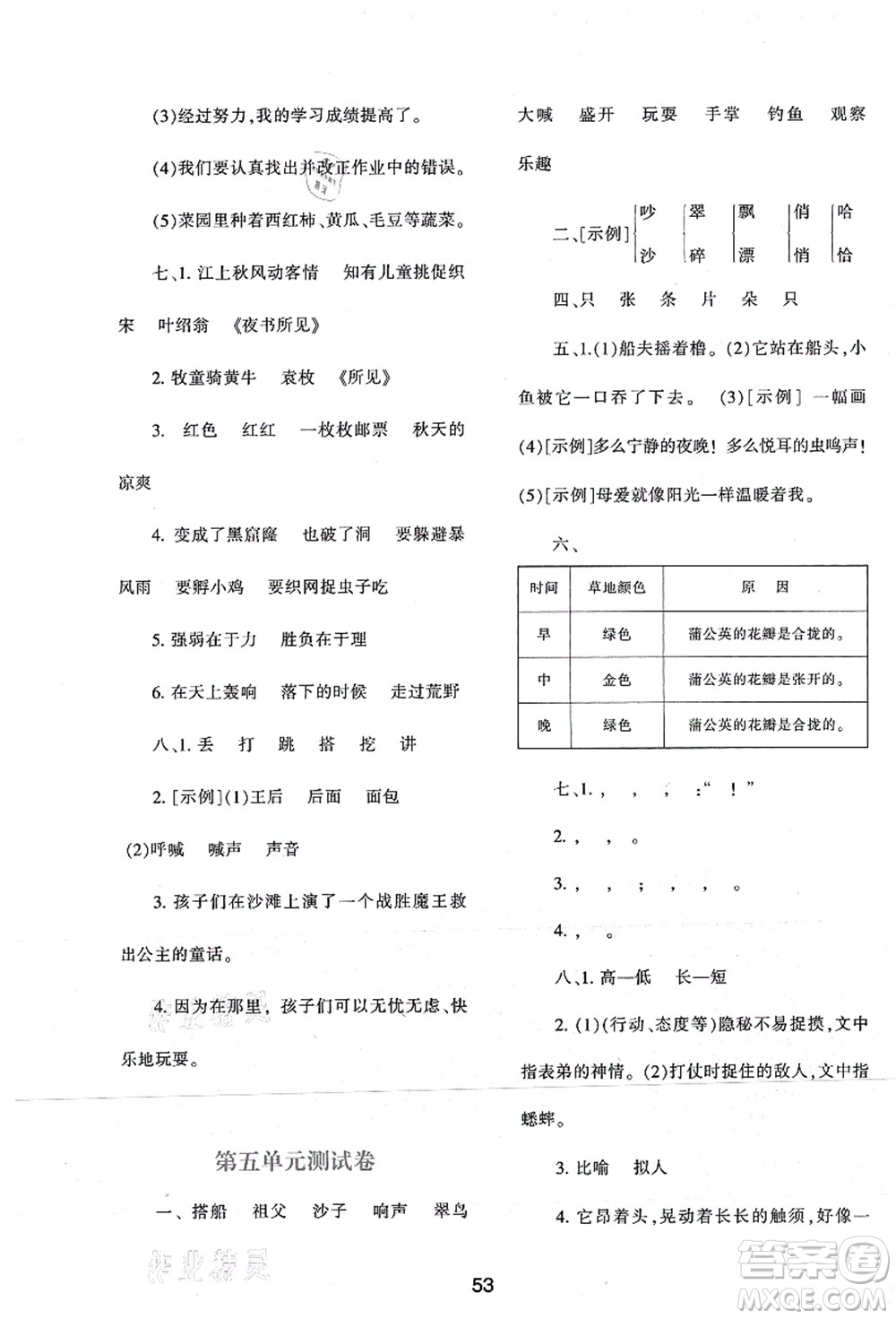 陜西人民教育出版社2021新課程學(xué)習(xí)與評(píng)價(jià)三年級(jí)語(yǔ)文上冊(cè)A版人教版答案