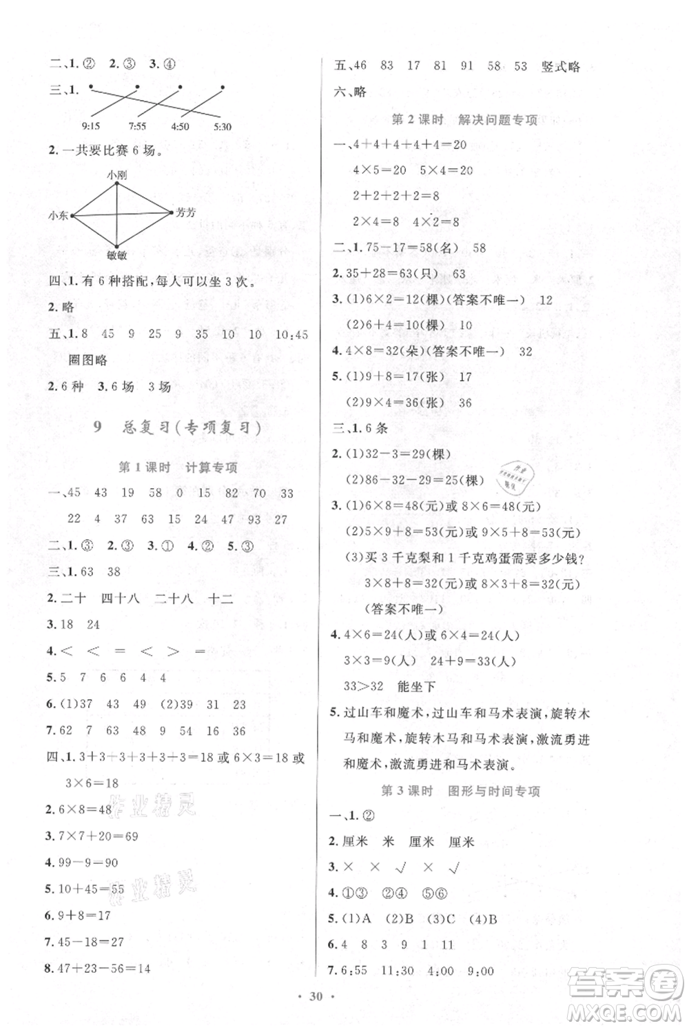 人民教育出版社2021小學(xué)同步測(cè)控優(yōu)化設(shè)計(jì)二年級(jí)上冊(cè)數(shù)學(xué)人教版新疆專(zhuān)版參考答案