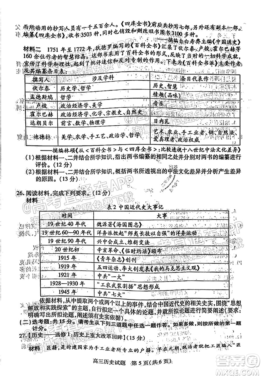 運(yùn)城市2021年高三年級(jí)摸底調(diào)研測(cè)試歷史試卷及答案