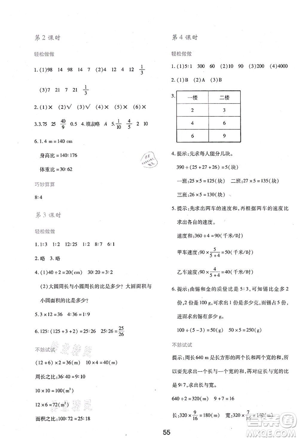 陜西人民教育出版社2021新課程學(xué)習(xí)與評(píng)價(jià)六年級(jí)數(shù)學(xué)上冊(cè)C版北師大版答案