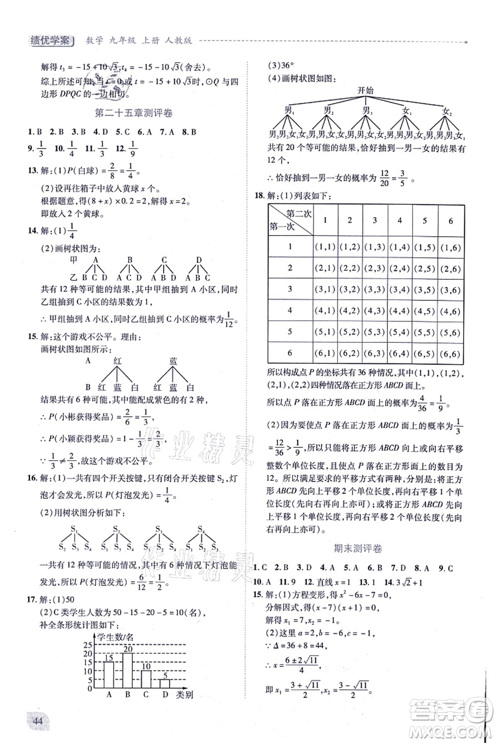 人民教育出版社2021績優(yōu)學(xué)案九年級(jí)數(shù)學(xué)上冊人教版答案