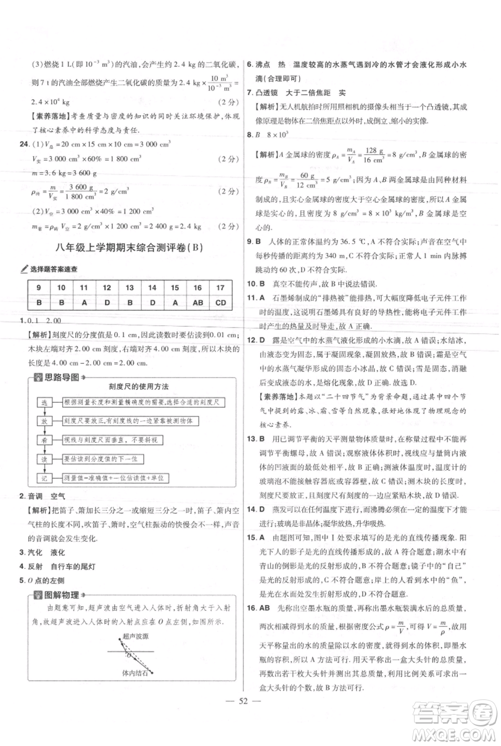 延邊教育出版社2021金考卷活頁(yè)題選初中同步單元雙測(cè)卷八年級(jí)上冊(cè)物理滬粵版參考答案