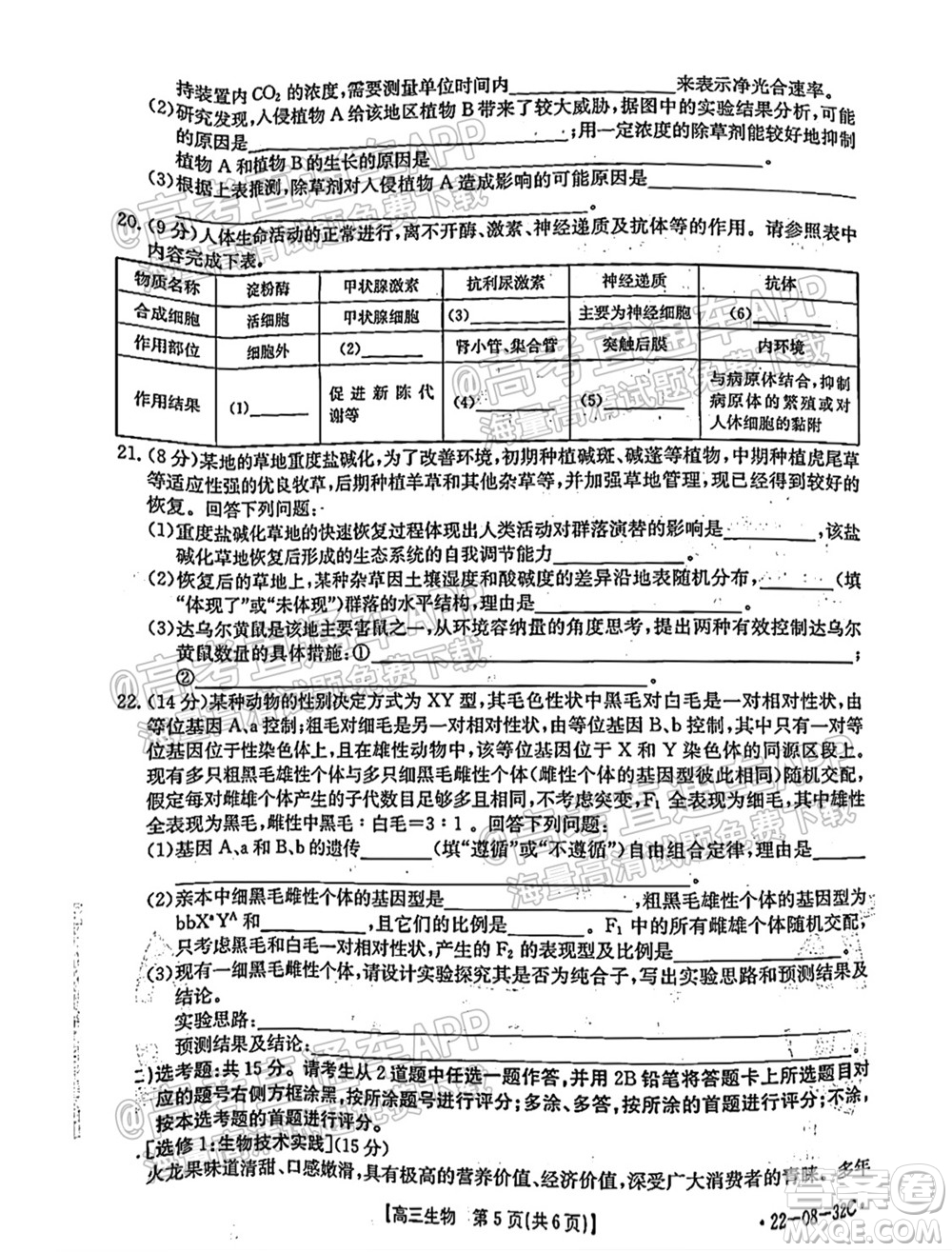 2022屆邢臺(tái)市高三入學(xué)考試生物試題及答案