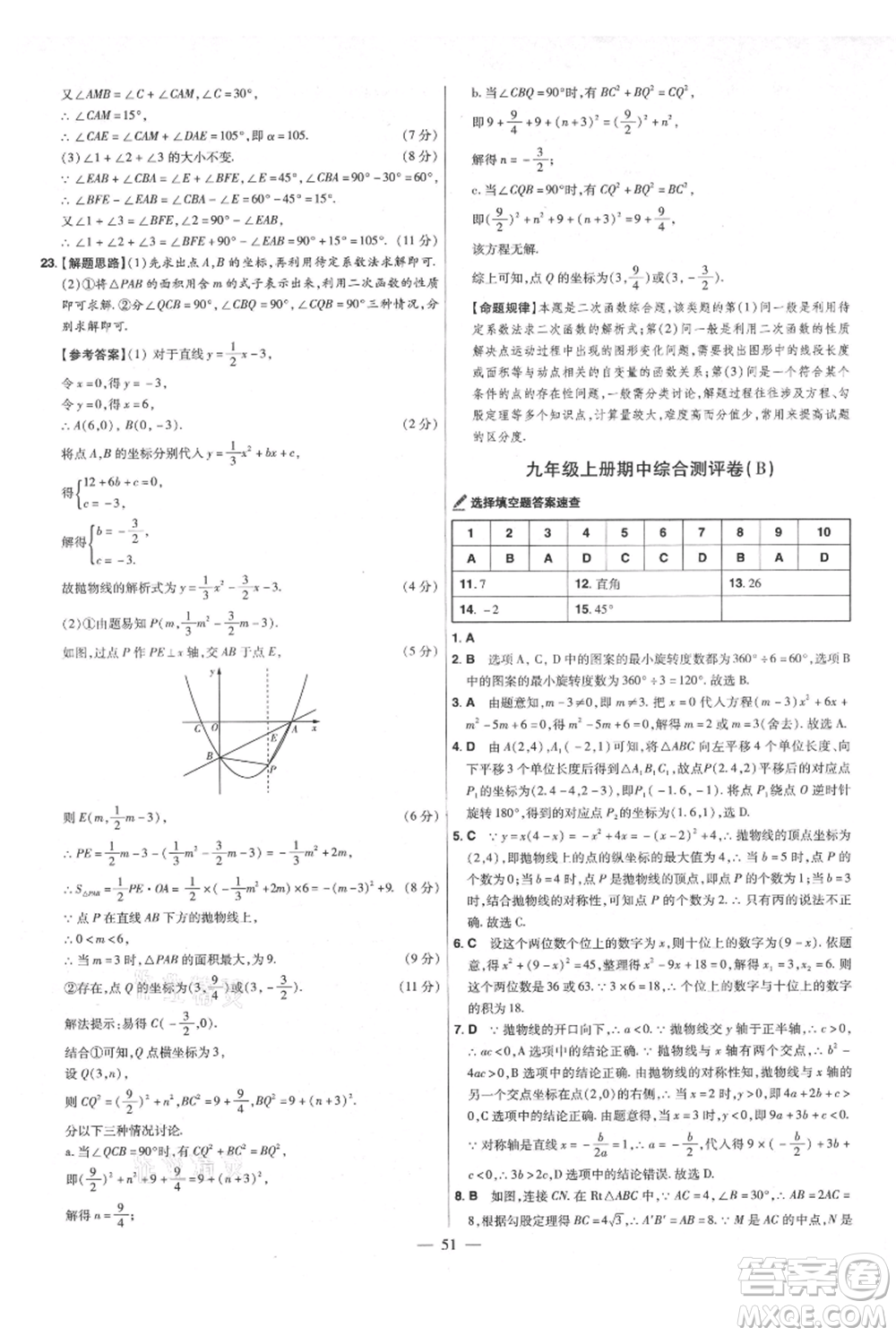 延邊教育出版社2021金考卷活頁題選初中同步單元雙測卷九年級(jí)上冊數(shù)學(xué)人教版參考答案