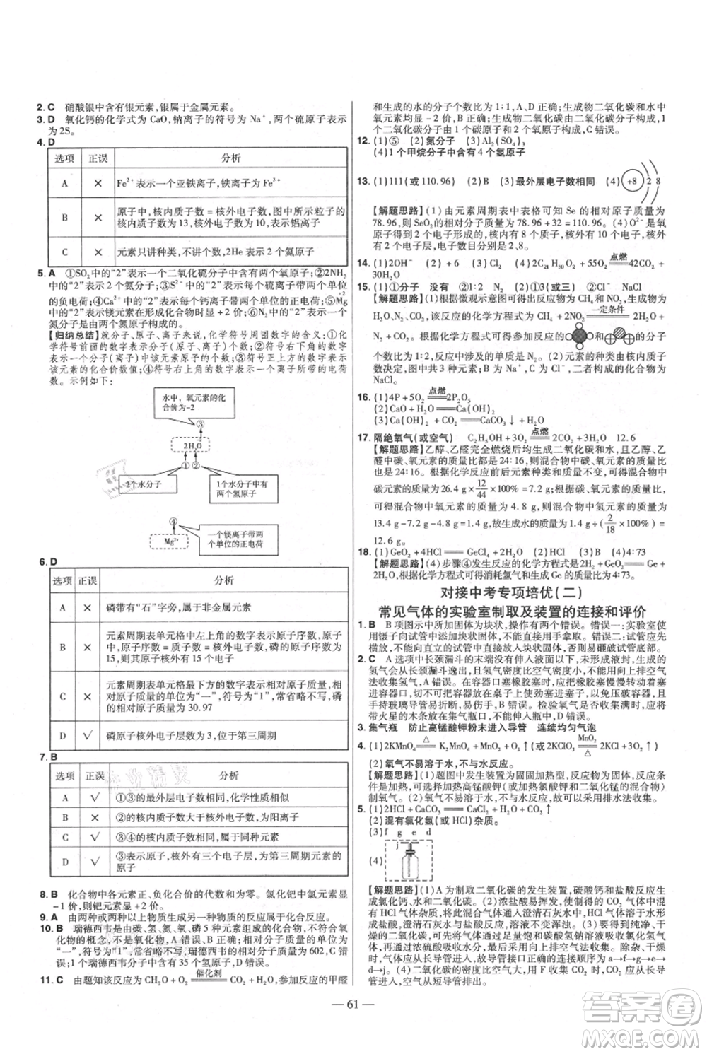 延邊教育出版社2021金考卷活頁題選初中同步單元雙測卷九年級上冊化學(xué)人教版參考答案
