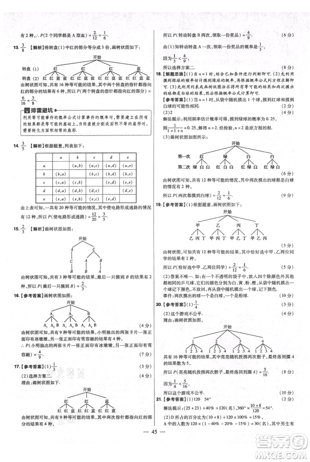 延邊教育出版社2021金考卷活頁(yè)題選初中同步單元雙測(cè)卷九年級(jí)上冊(cè)數(shù)學(xué)北師版參考答案