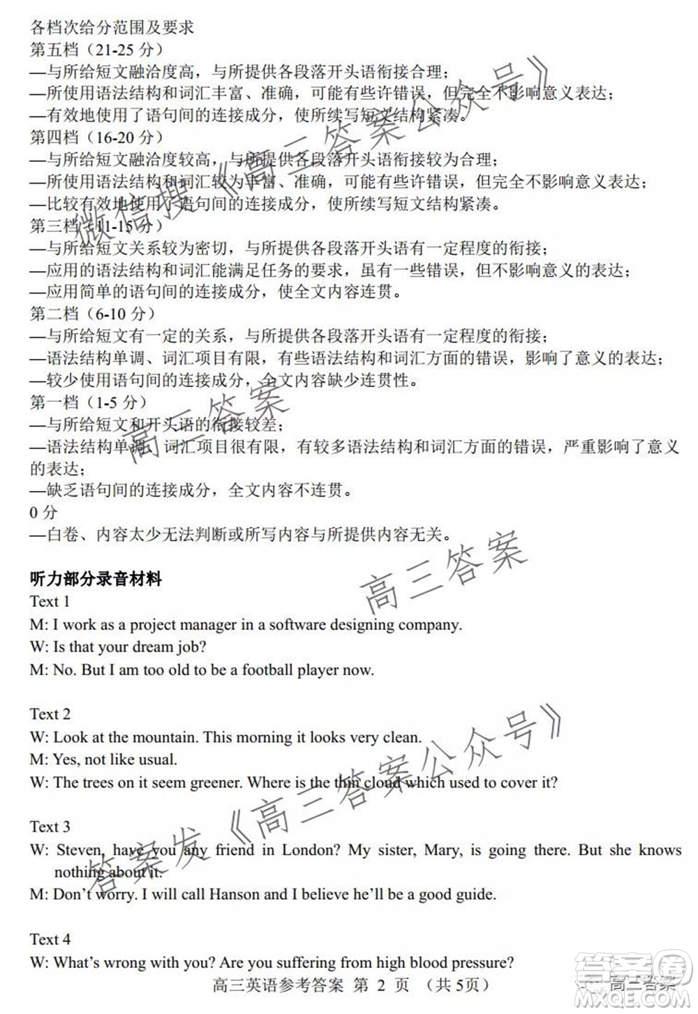 唐山2021-2022學年度高三年級摸底演練英語試題及答案