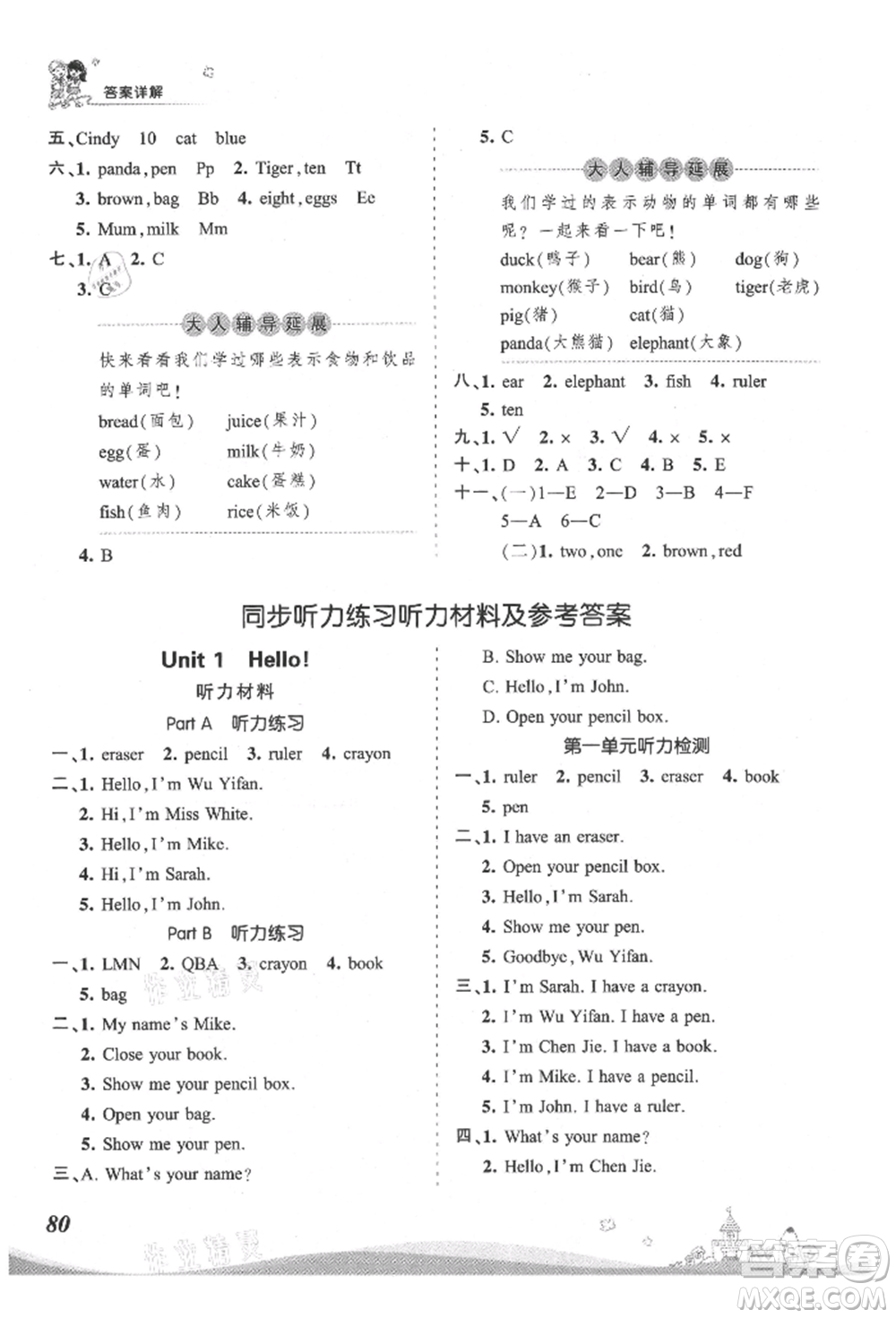 江西人民出版社2021王朝霞創(chuàng)維新課堂同步優(yōu)化訓(xùn)練三年級上冊英語人教版參考答案