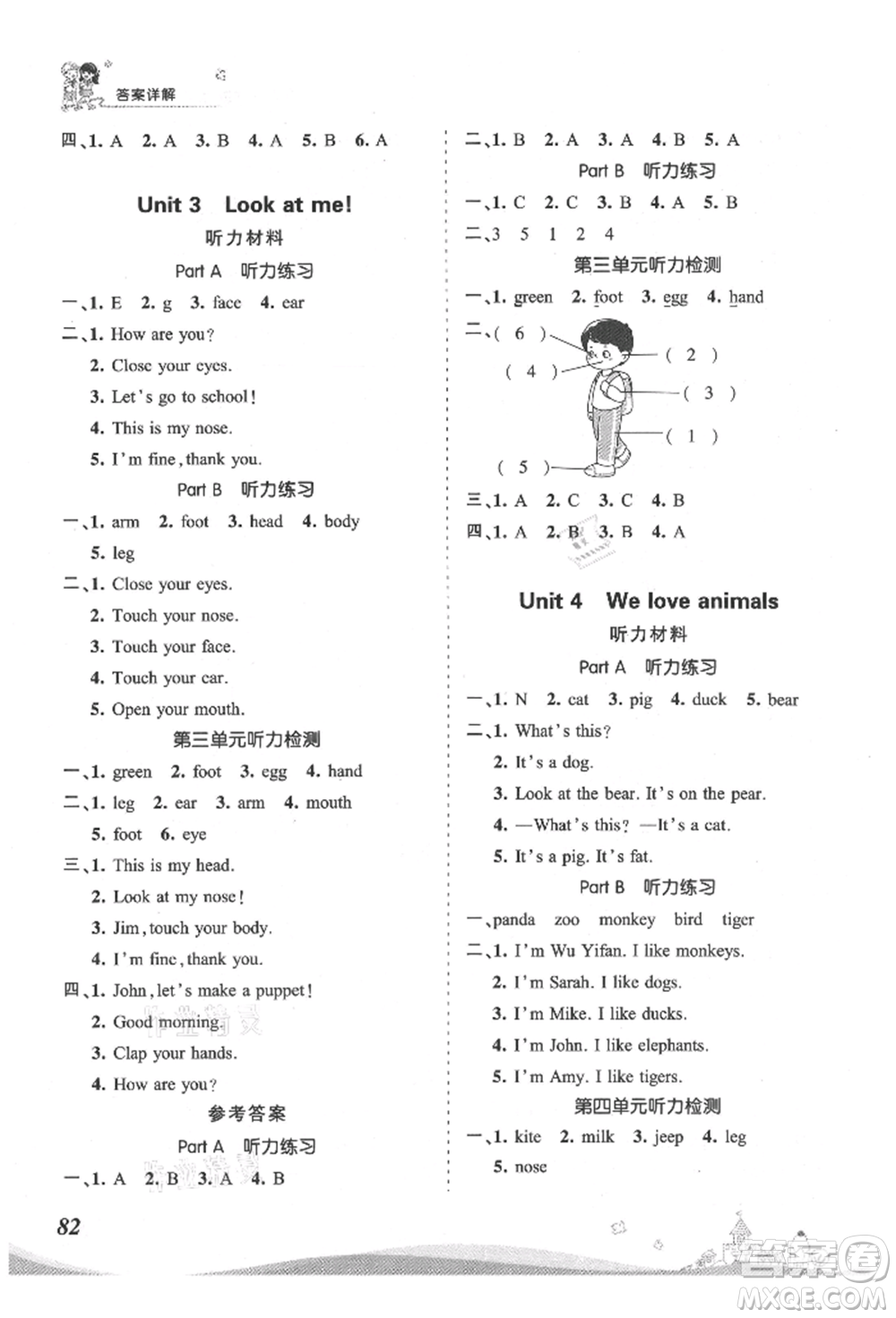 江西人民出版社2021王朝霞創(chuàng)維新課堂同步優(yōu)化訓(xùn)練三年級上冊英語人教版參考答案