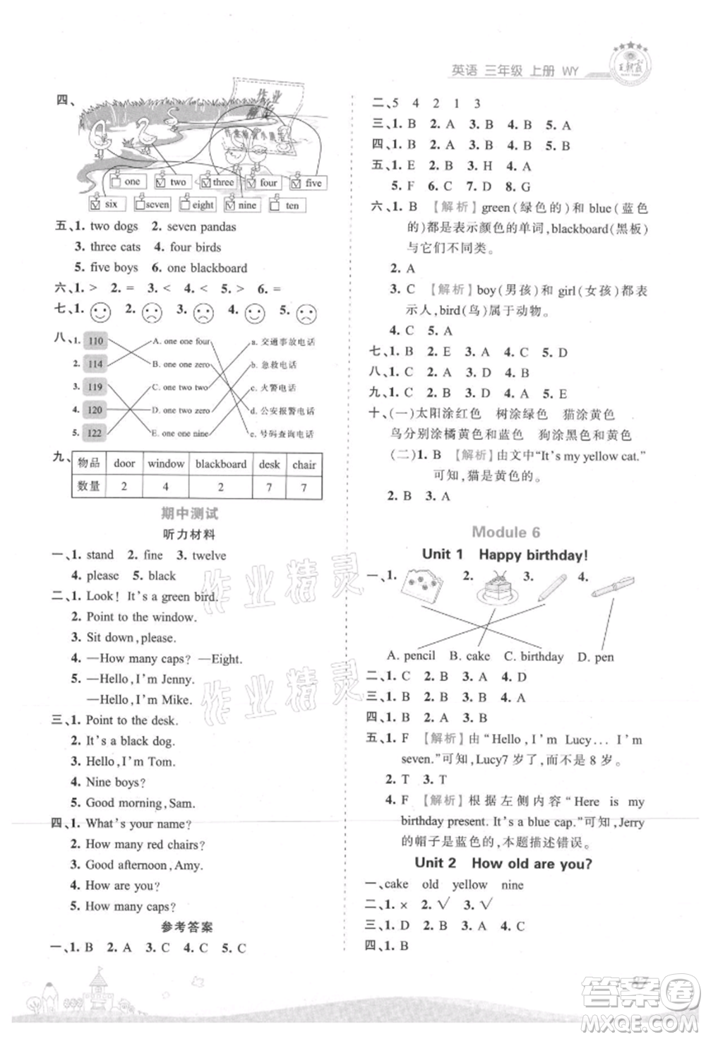 江西人民出版社2021王朝霞創(chuàng)維新課堂同步優(yōu)化訓(xùn)練三年級(jí)上冊(cè)英語(yǔ)外研版參考答案