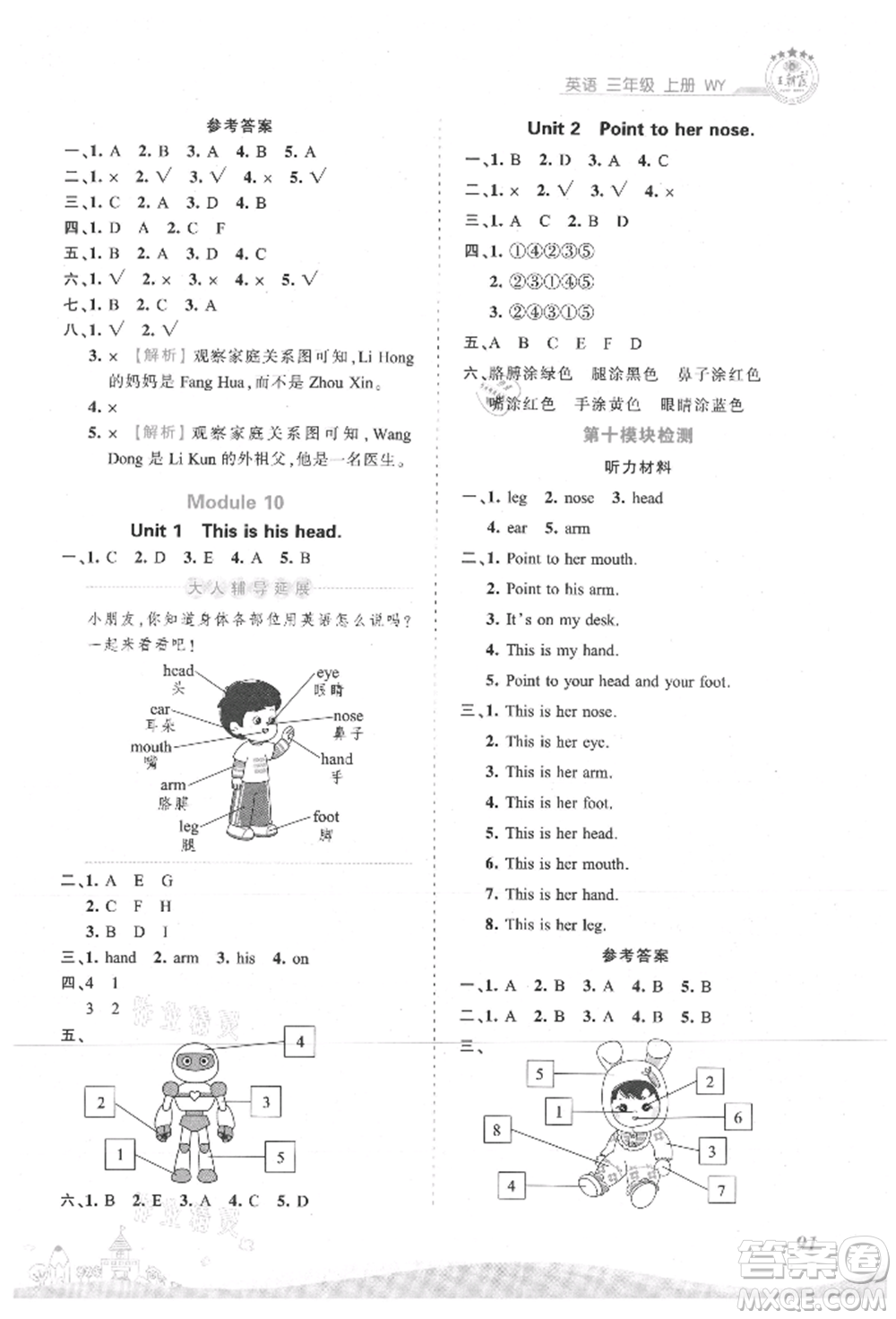 江西人民出版社2021王朝霞創(chuàng)維新課堂同步優(yōu)化訓(xùn)練三年級(jí)上冊(cè)英語(yǔ)外研版參考答案
